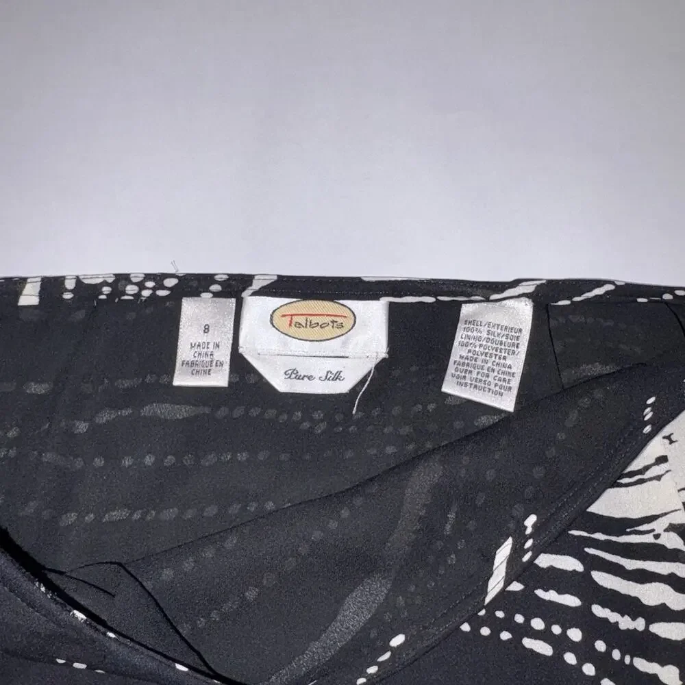Talbots Skirt Black/Cream Aquatic Look Print 100% Pure Silk Classy Sz 8 Knee L - Picture 2 of 9